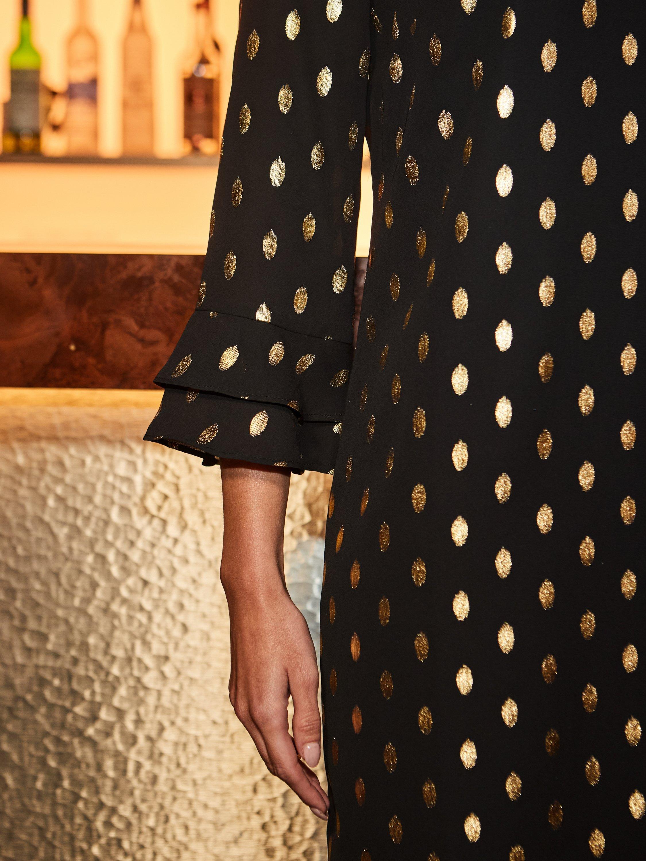 Product image 7 of 7, which shows Sosandar Fleck Print Shift Dress, Black/Gold, 14