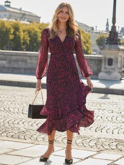 Sosandar Spot Ruffle Hem Midi Dress, Pink/Black, Pink/Black