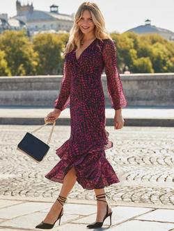 Sosandar Spot Ruffle Hem Midi Dress, Pink/Black - view 2, Pink/Black