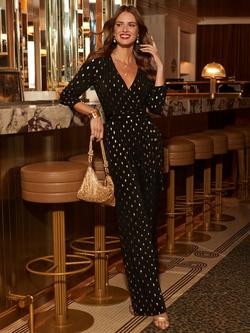Sosandar Foil Fleck Jumpsuit, Black/Gold, Black/Gold