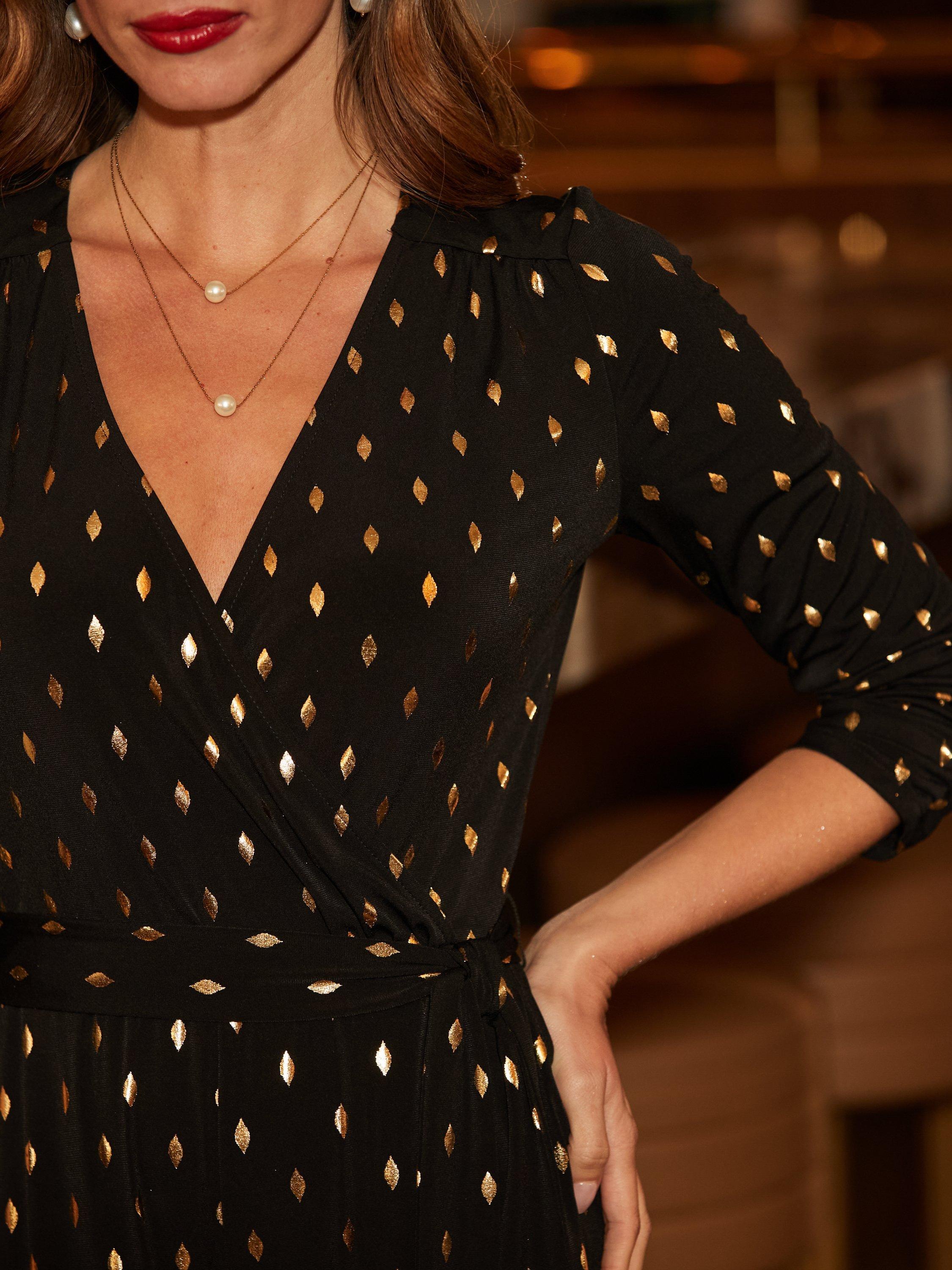 Product image 5 of 10, which shows Sosandar Foil Fleck Jumpsuit, Black/Gold, 6R