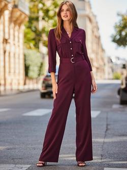Sosandar Utility Belted Jumpsuit, Burgundy, Burgundy
