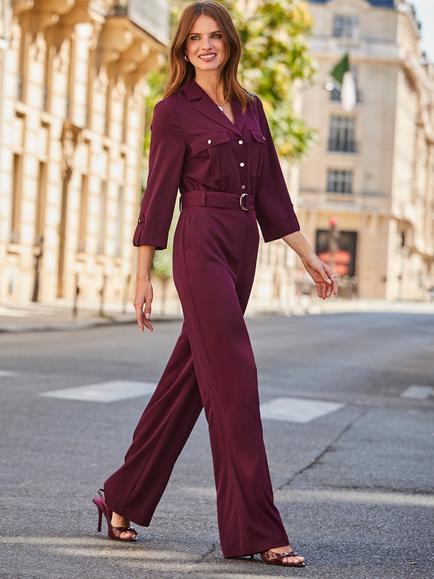 Sosandar Utility Belted Jumpsuit, Burgundy - view 2, Burgundy