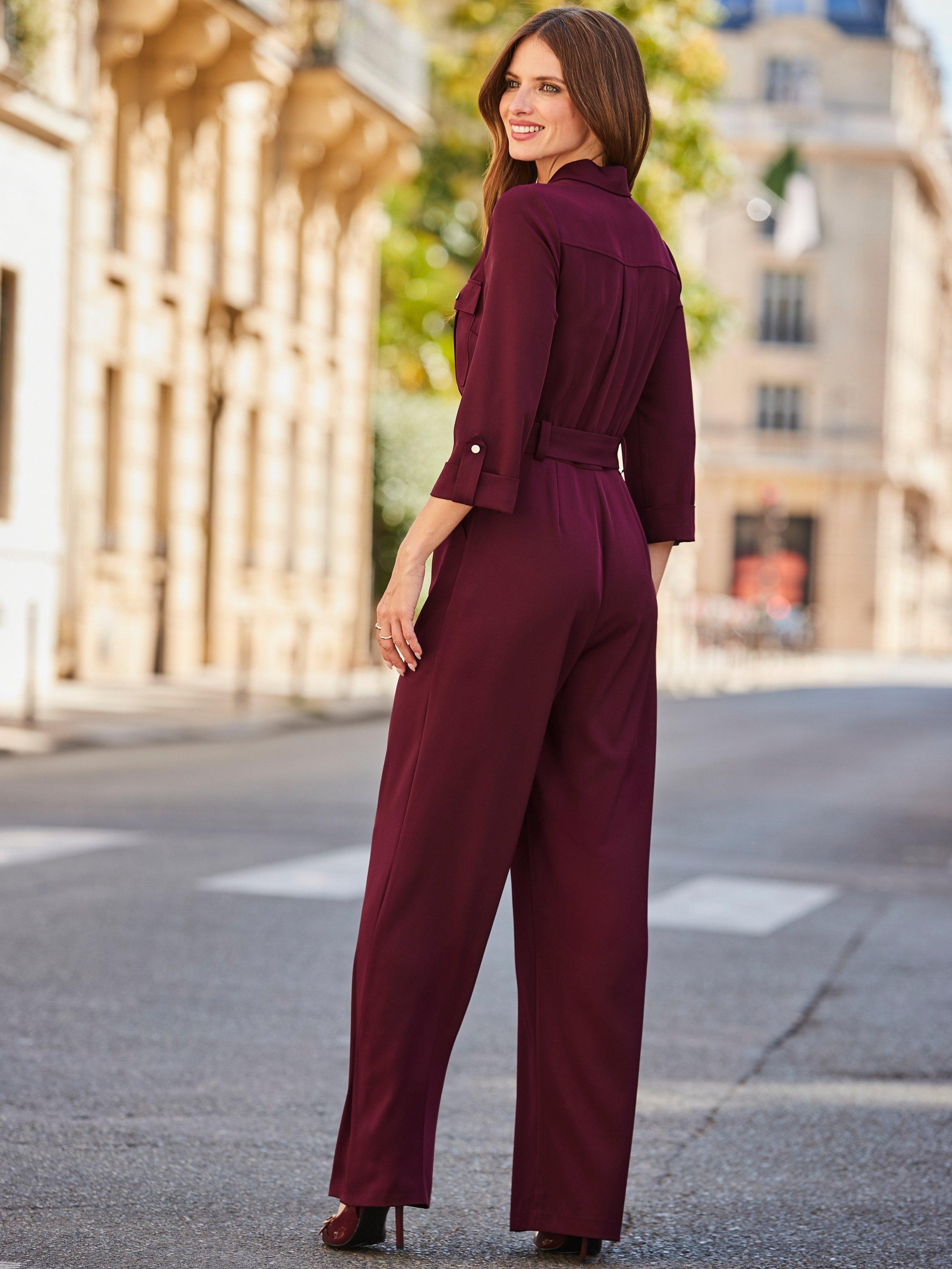 Product image 4 of 6, which shows Sosandar Utility Belted Jumpsuit, Burgundy, 6R