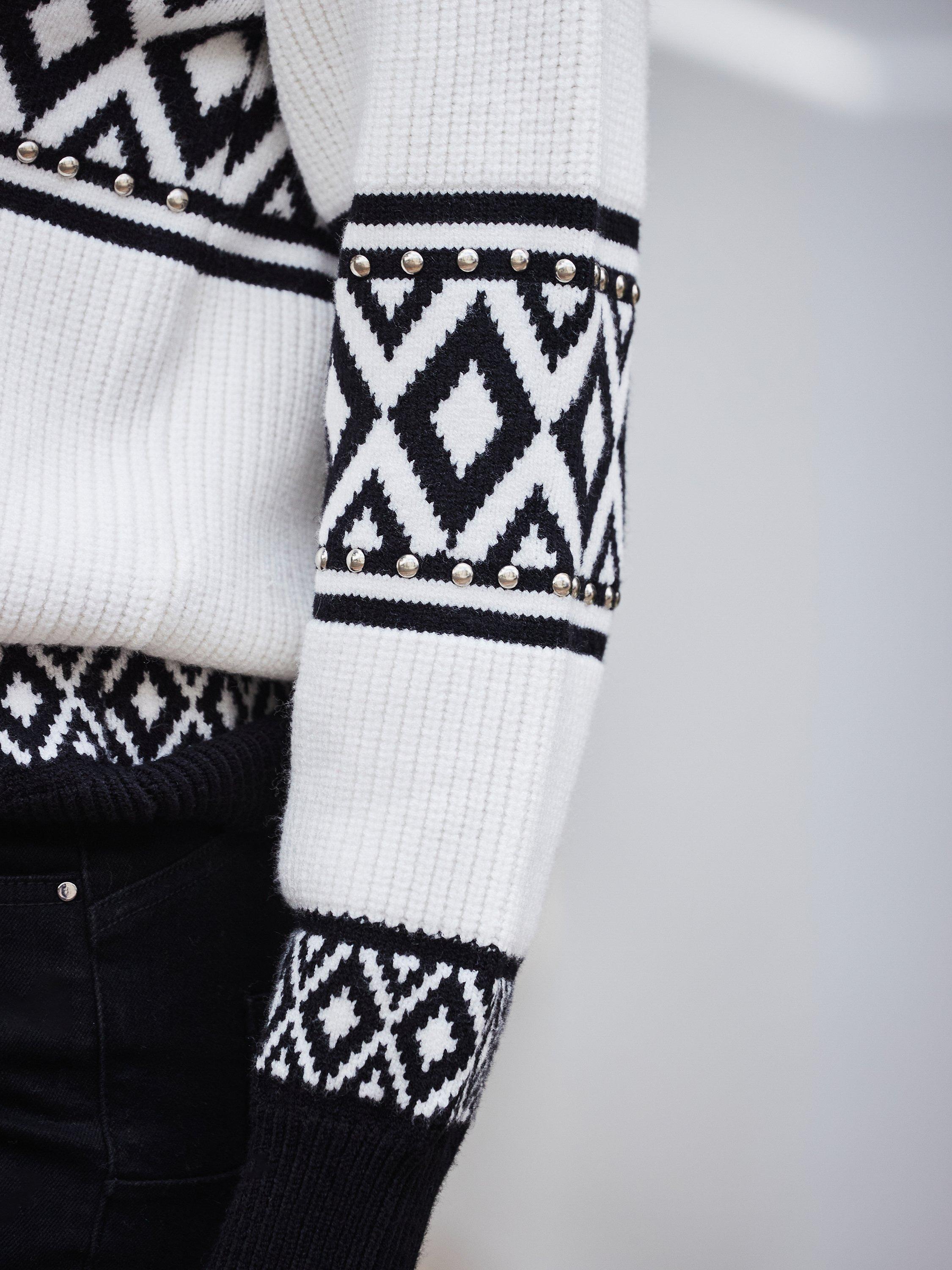 Product image 7 of 8, which shows Sosandar Ivory Zip Neck Jumper, White/Multi, L