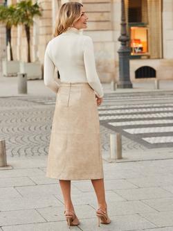 Sosandar Croc Texture Faux Leather Skirt, Ecru - view 2, Ecru