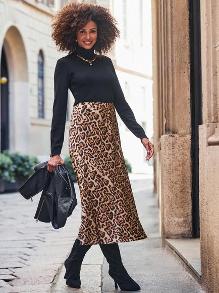 Sosandar Leopard Slip Midi Skirt, Brown/Multi