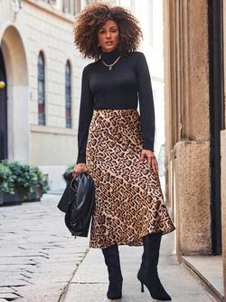 Sosandar Leopard Slip Midi Skirt - view 2, Brown/Multi