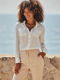 Sosandar Shoulder Detail Long Sleeve Shirt, White, White