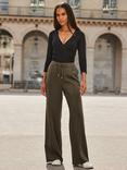 Sosandar Side Stripe Wide Leg Trousers, Khaki Green