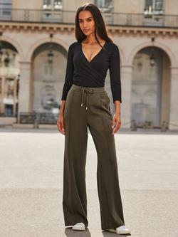 Sosandar Side Stripe Wide Leg Trousers, Khaki Green - view 2, Khaki Green