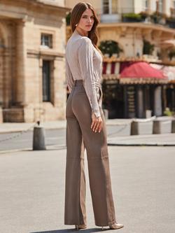 Sosandar Leather Wide Leg Trousers, Taupe - view 2, Taupe