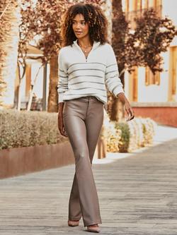 Sosandar Faux Leather Kick Flare Trousers, Taupe, Taupe