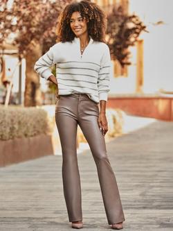 Sosandar Faux Leather Kick Flare Trousers, Taupe - view 2, Taupe