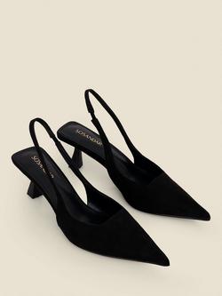 Sosandar Slingback Kitten Heel Pointed Court Shoes, Black - view 2, Black