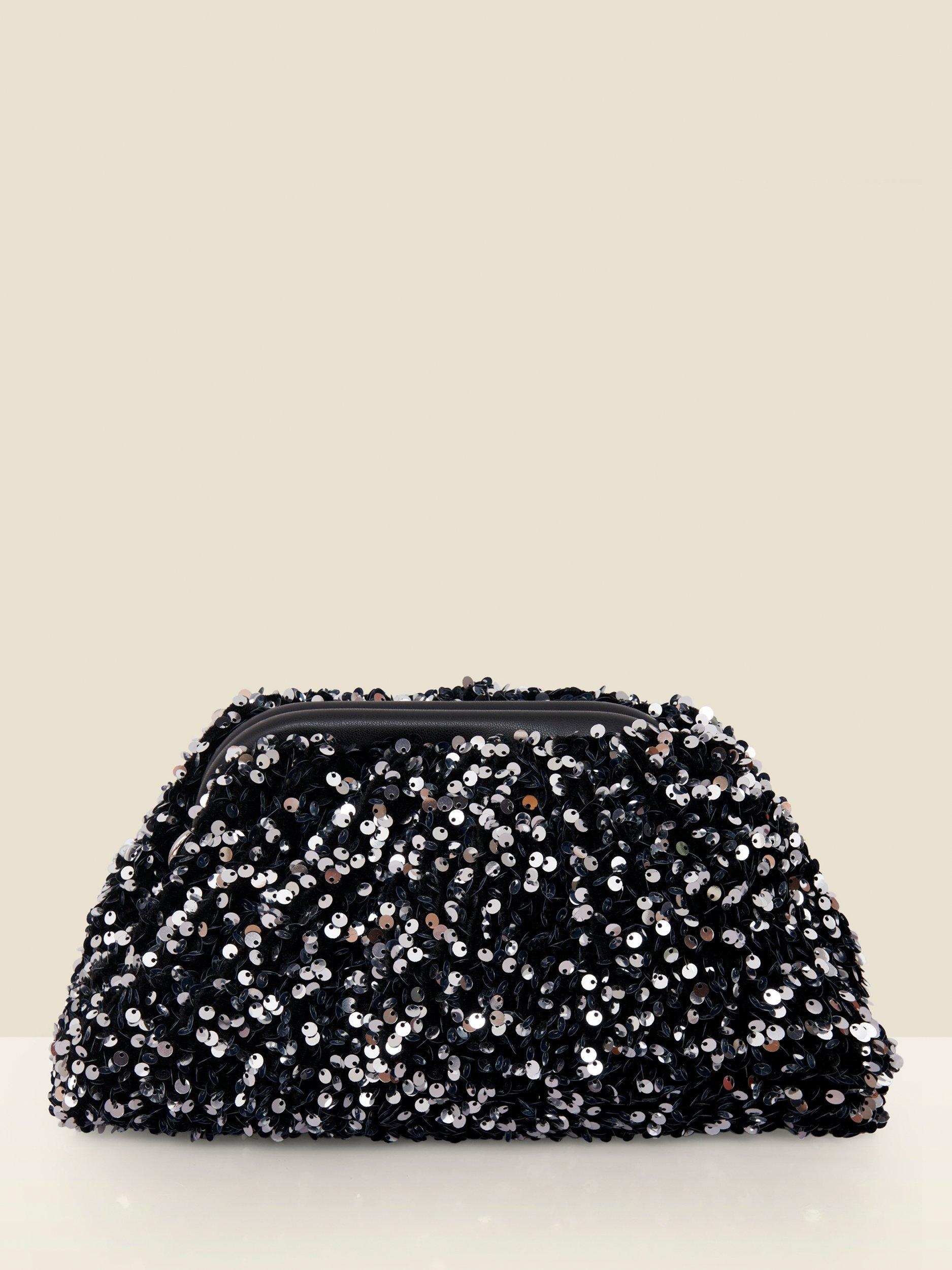 Sosandar Sequin Clutch Bag, Black