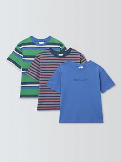 John Lewis Kids' Stripe/Graphic T-Shirts, Pack of 3, Blue/Green/Red, Blue/Green/Red