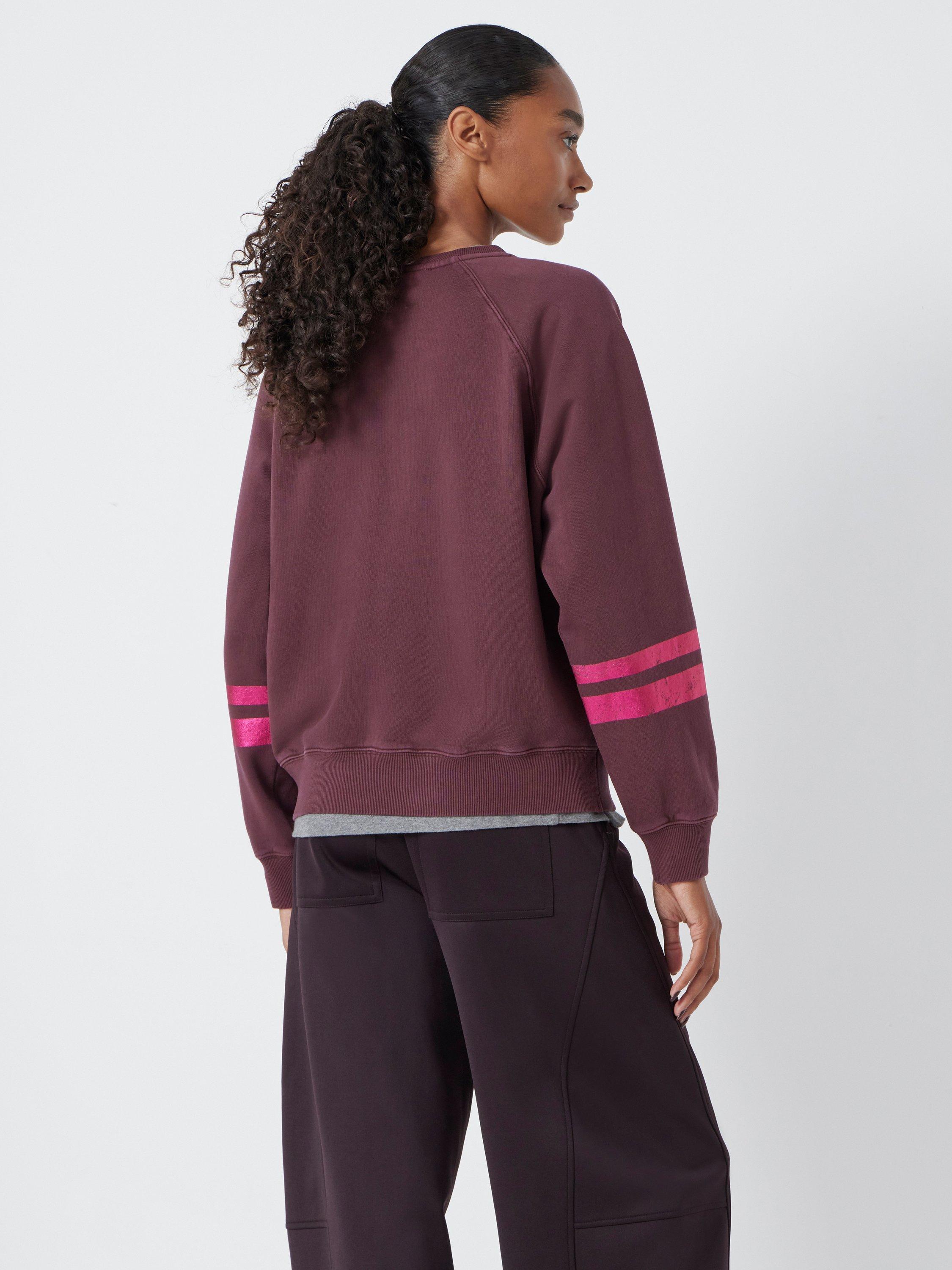 Product image 4 of 4, which shows HUSH Gemma Foil Stripe Cotton Sweatshirt, Burgundy Purple, L