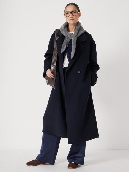 HUSH Wool Longline Overcoat, Navy