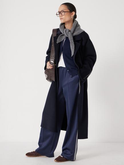 HUSH Wool Longline Overcoat - view 2, Navy