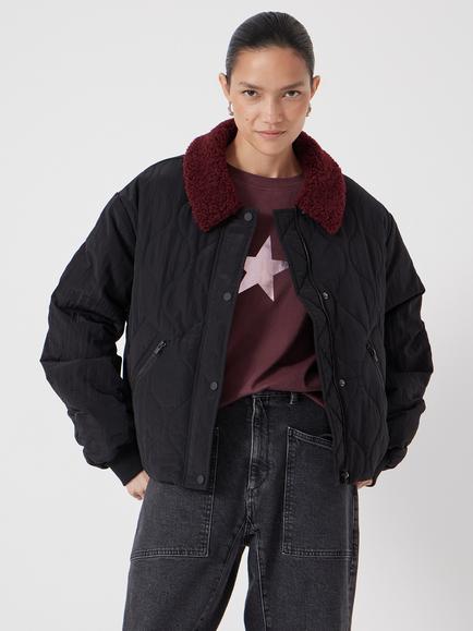 HUSH Quilted Teddy Bomber Jacket - view 2, Black