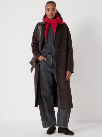 HUSH Edie Leopard Double Faced Pure Wool Coat, Brown, Brown