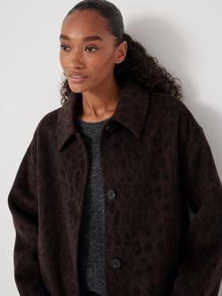 HUSH Edie Leopard Double Faced Pure Wool Coat, Brown - view 2, Brown
