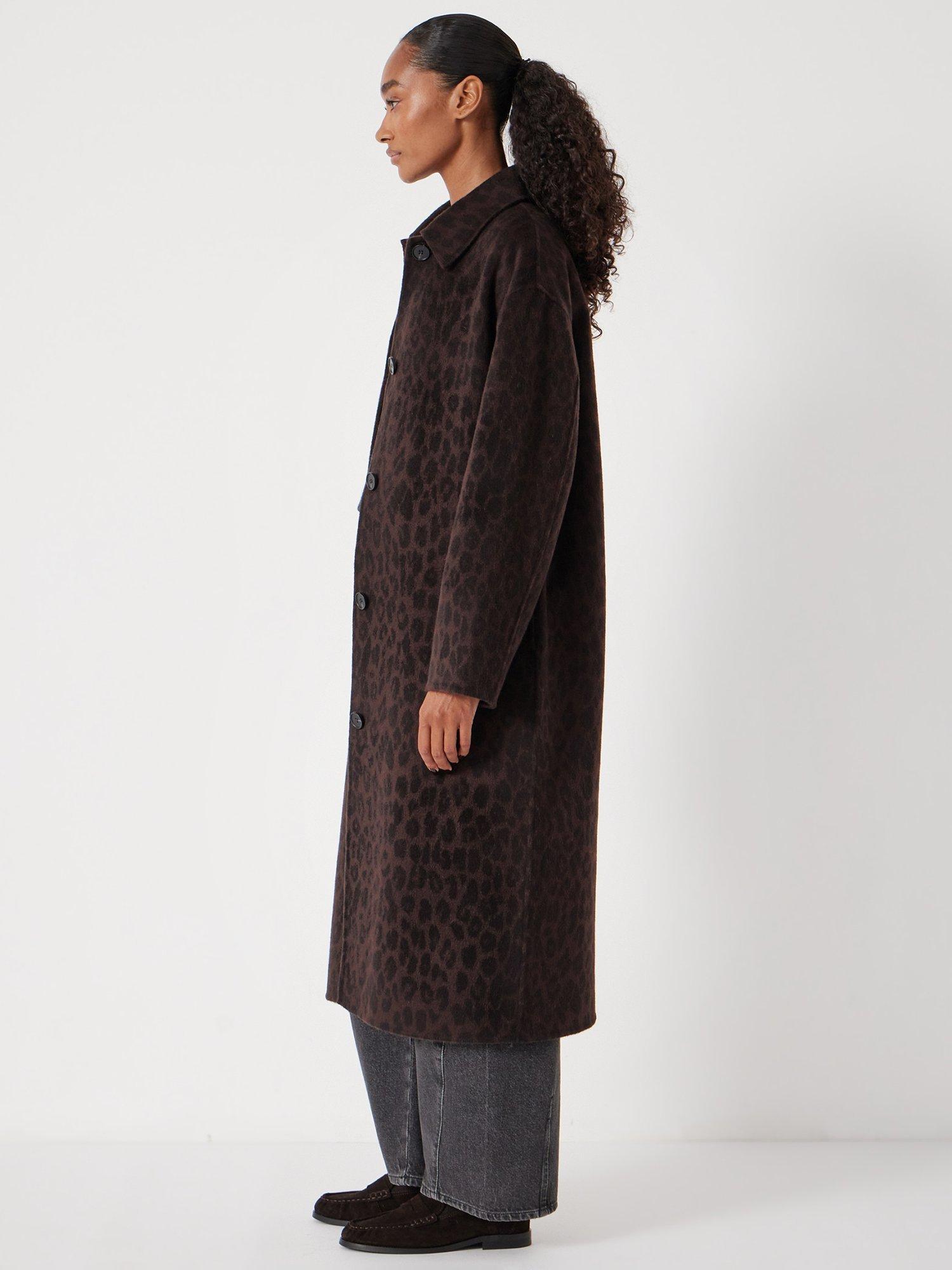 Product image 3 of 6, which shows HUSH Edie Leopard Double Faced Pure Wool Coat, Brown, L-XL