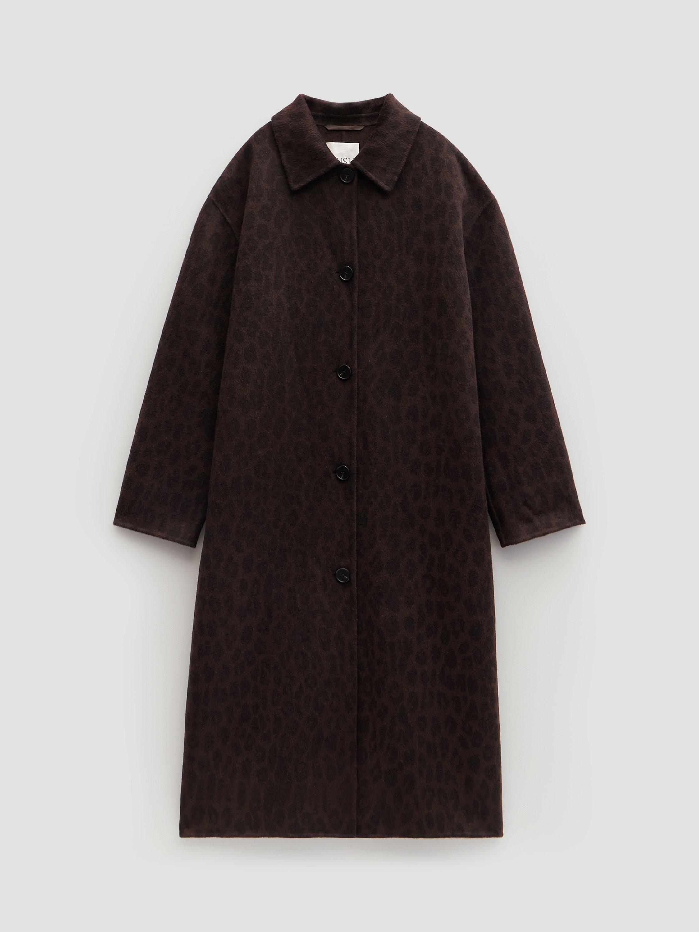 Product image 4 of 6, which shows HUSH Edie Leopard Double Faced Pure Wool Coat, Brown, L-XL