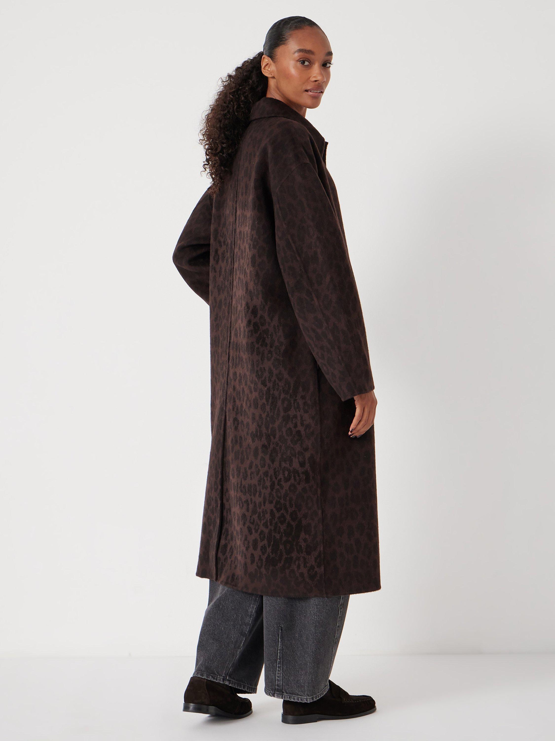 Product image 6 of 6, which shows HUSH Edie Leopard Double Faced Pure Wool Coat, Brown, L-XL