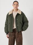 HUSH Quilted Teddy Bomber Jacket, Green