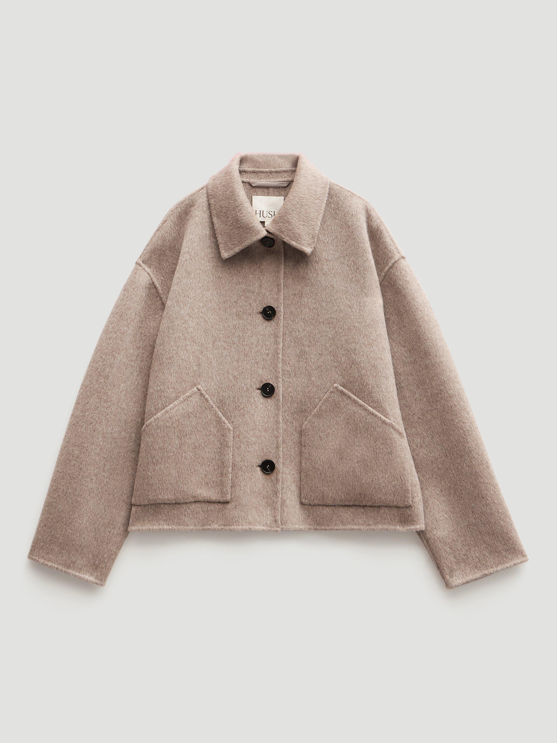 Product image 3 of 5, which shows HUSH Wool Collar Jacket, Oatmeal Marl, XS-S