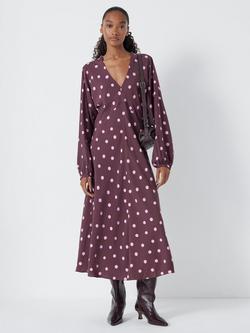 HUSH Grace A-Line Polka Dot Midi Dress, Burgundy