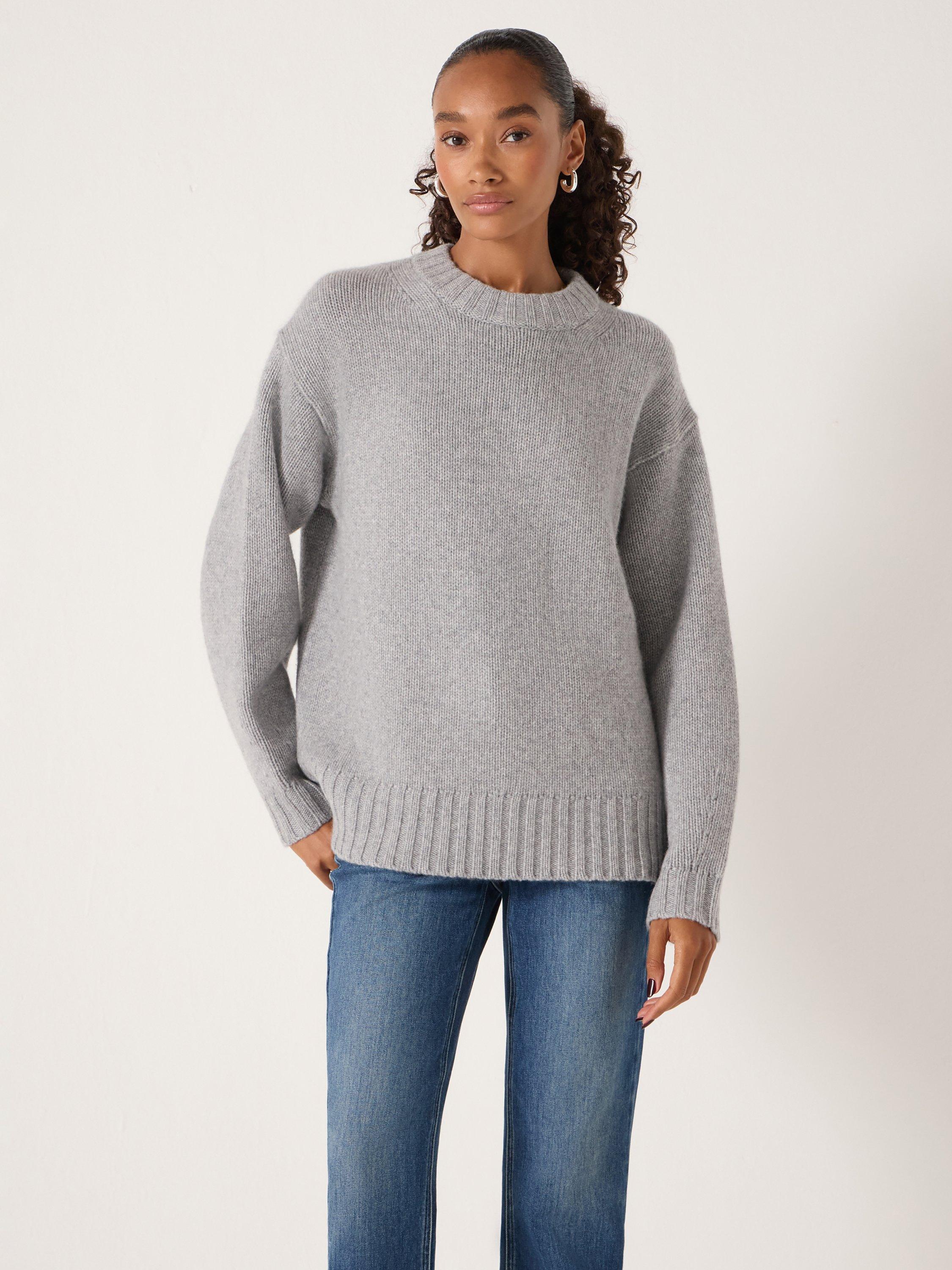 Product image 1 of 5, which shows HUSH Cora Chunky Cashmere Jumper, Light Grey Marl, M-L