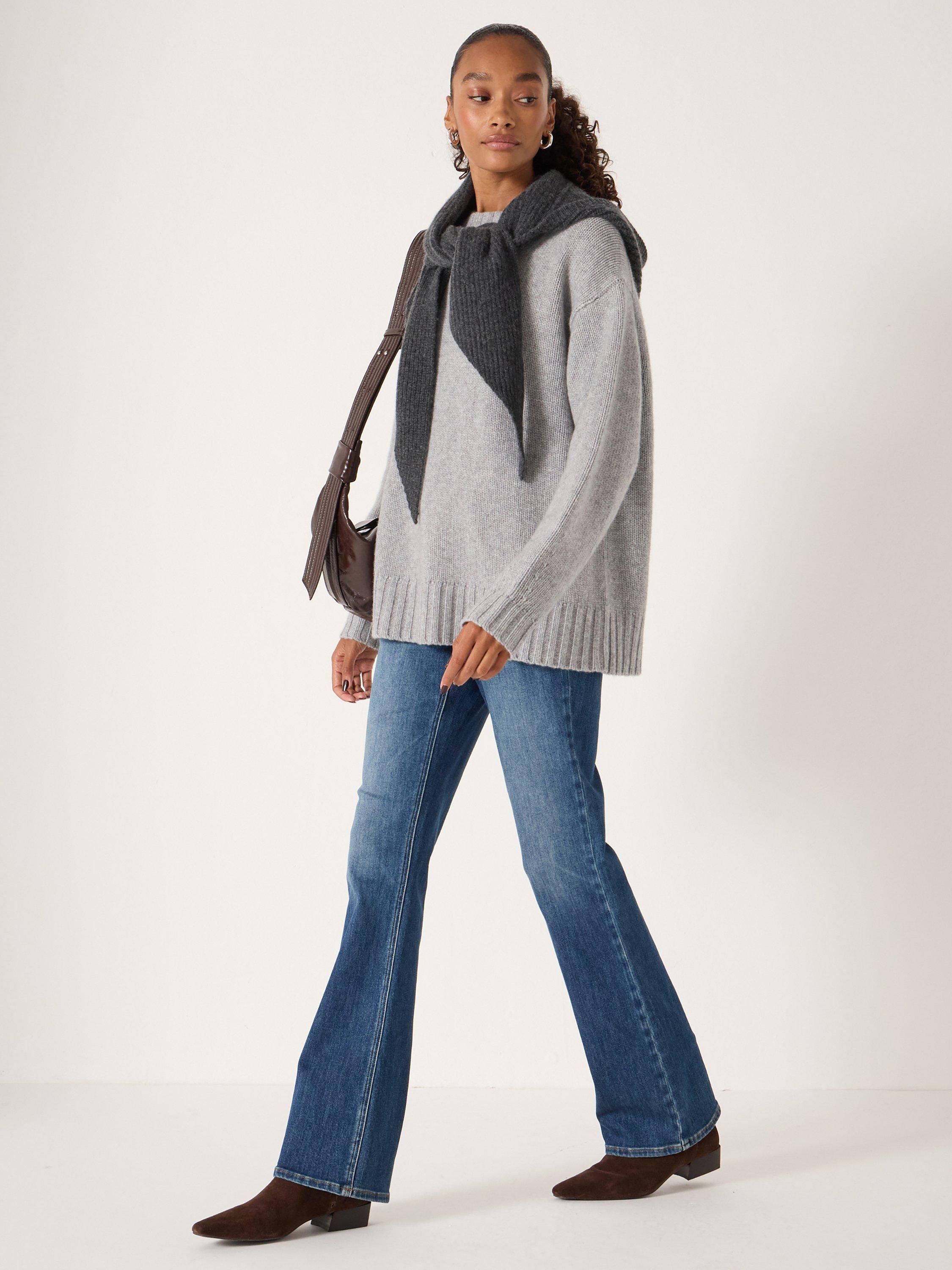 Product image 3 of 5, which shows HUSH Cora Chunky Cashmere Jumper, Light Grey Marl, M-L