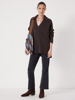 HUSH Collar Longline Pure Merino Wool Jumper, Dark Brown - view 2, Dark Brown