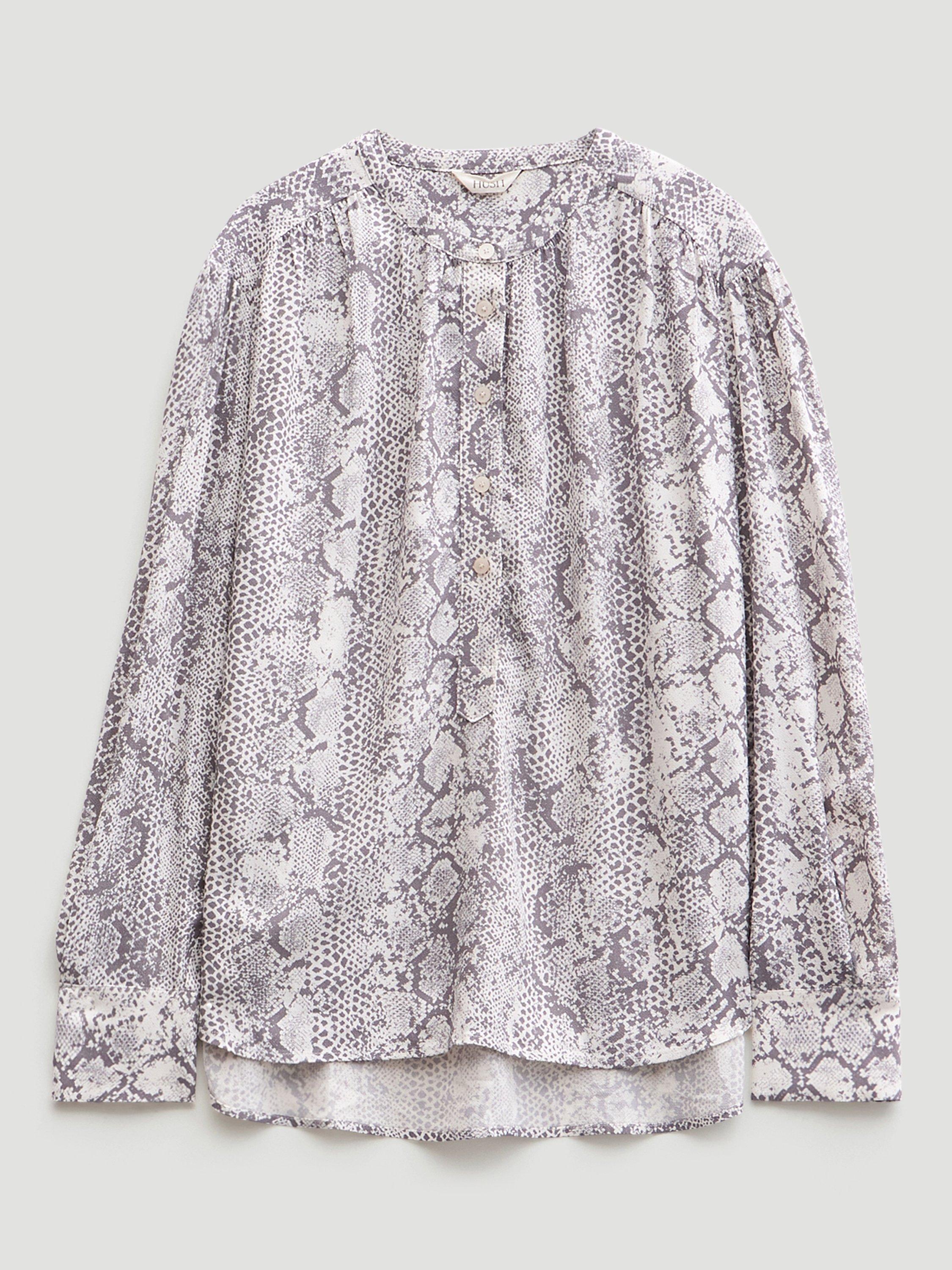 Product image 3 of 5, which shows HUSH Fernanda Snake Printed Blouse, Natural Grey, S-M