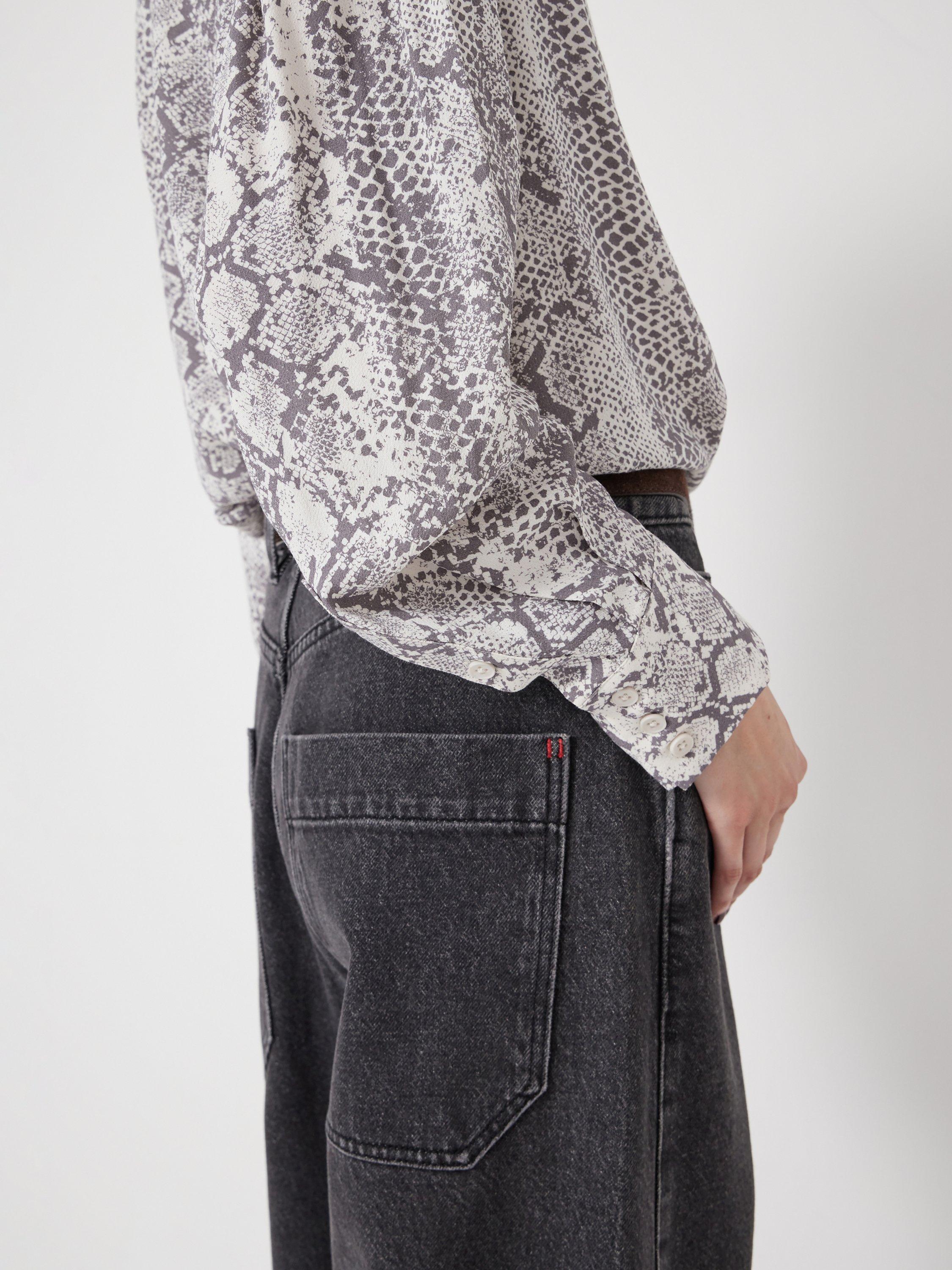 Product image 4 of 5, which shows HUSH Fernanda Snake Printed Blouse, Natural Grey, S-M