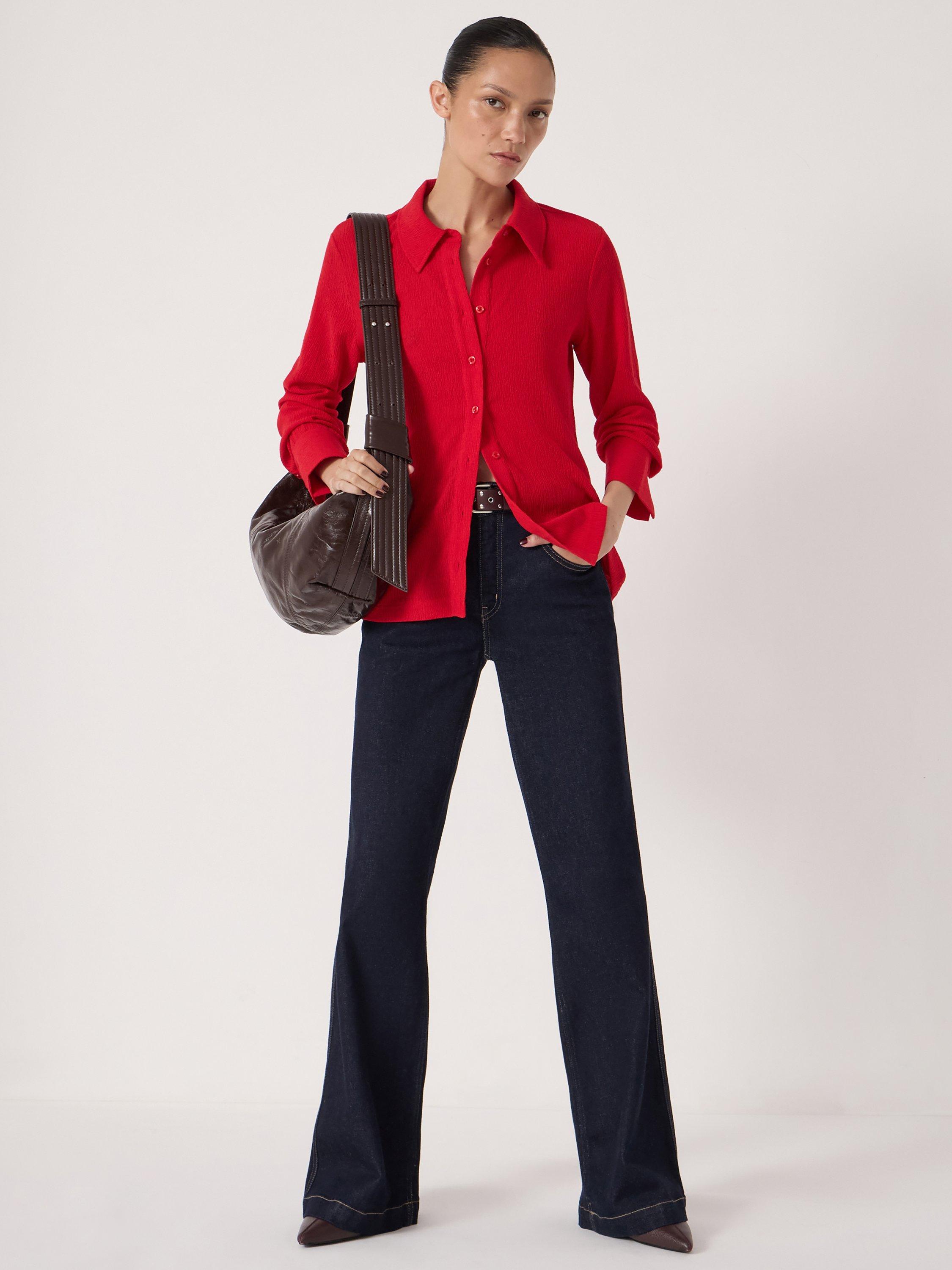 Product image 1 of 5, which shows HUSH Textured Slim Fit Shirt, Red, XXS