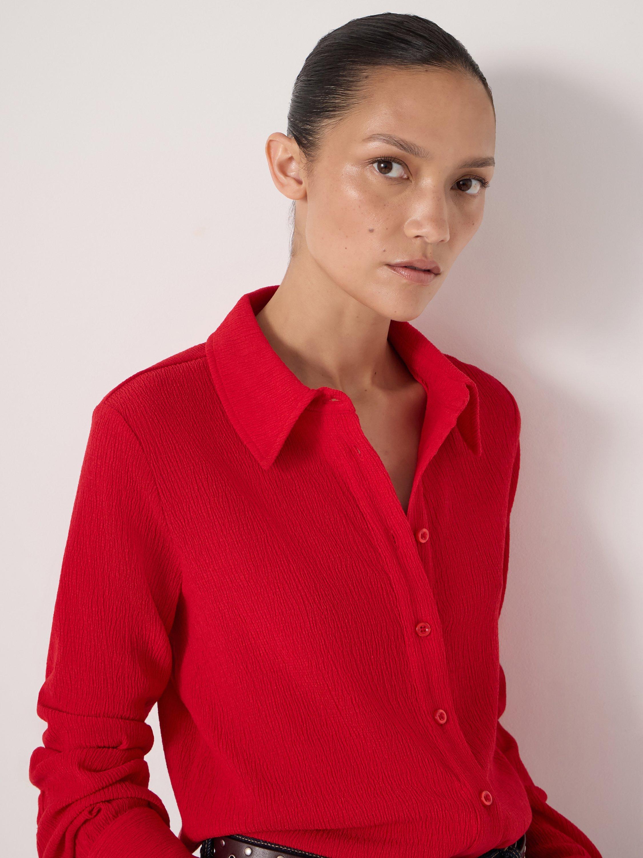 Product image 3 of 5, which shows HUSH Textured Slim Fit Shirt, Red, XXS