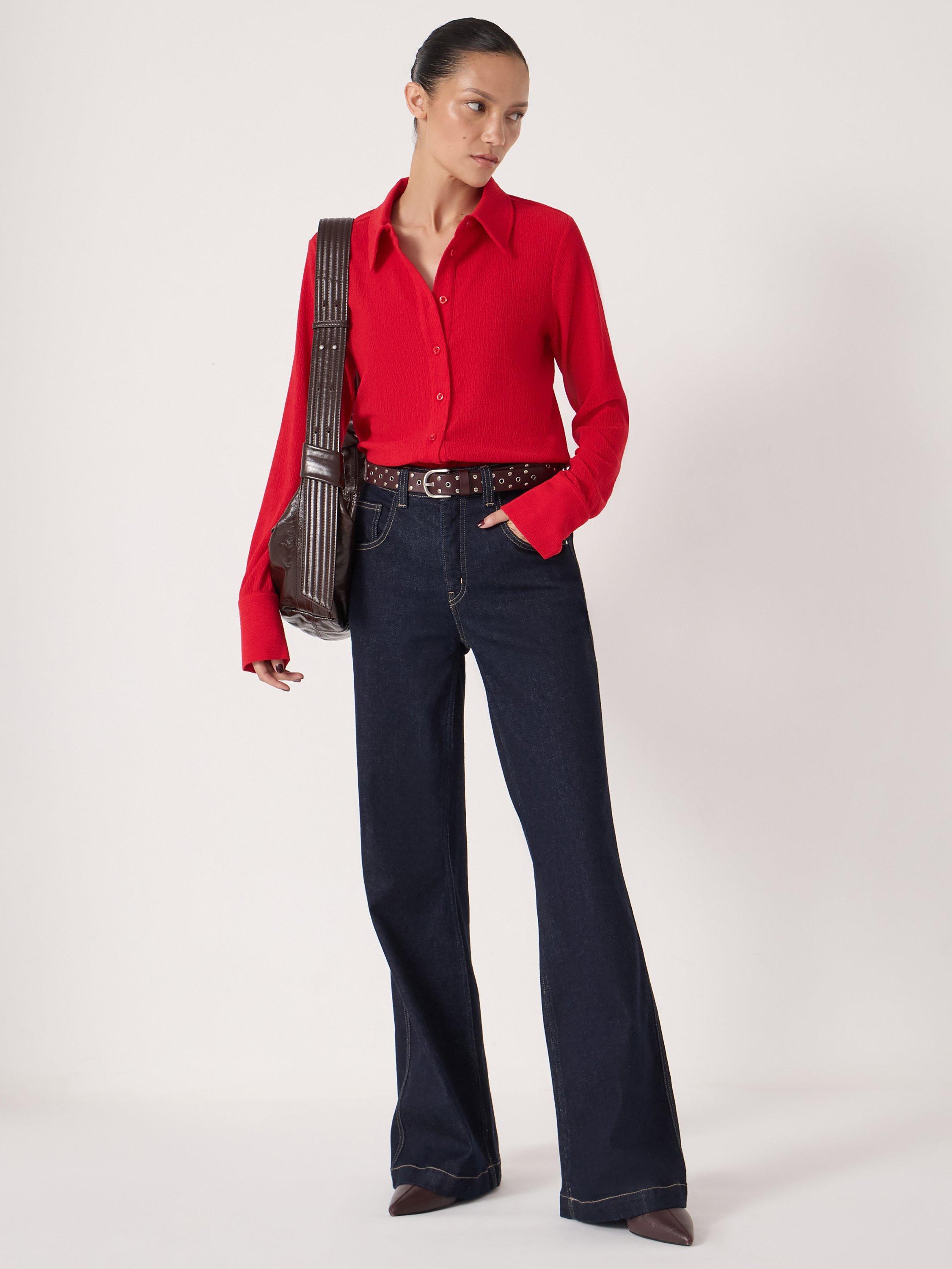 Product image 5 of 5, which shows HUSH Textured Slim Fit Shirt, Red, XXS