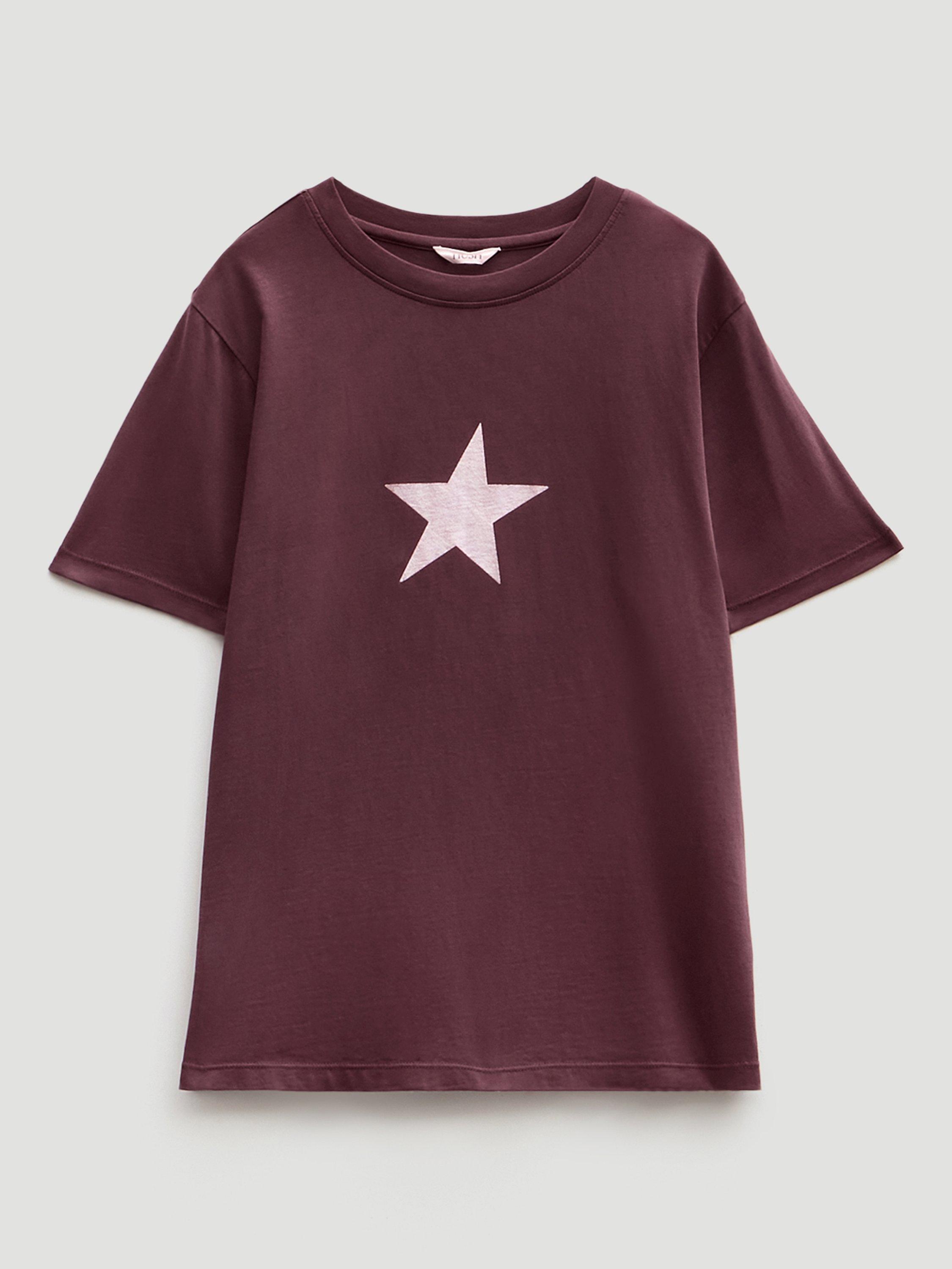 Product image 4 of 4, which shows HUSH Graphic Star Print T-Shirt, Burgundy Purple, L-XL