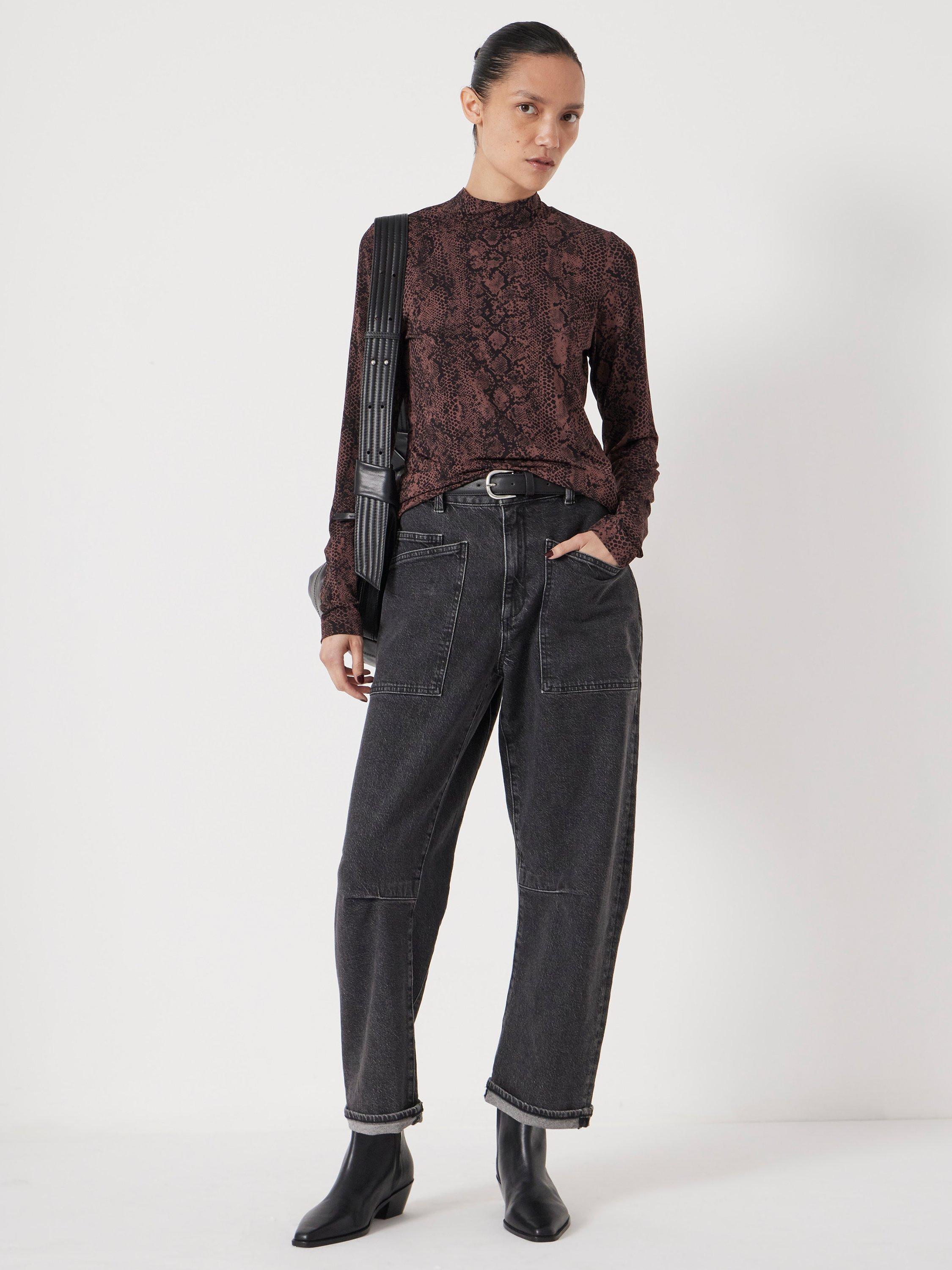 Product image 2 of 5, which shows HUSH Animal Print Mock Neck Long Sleeved Top, Brown, L-XL