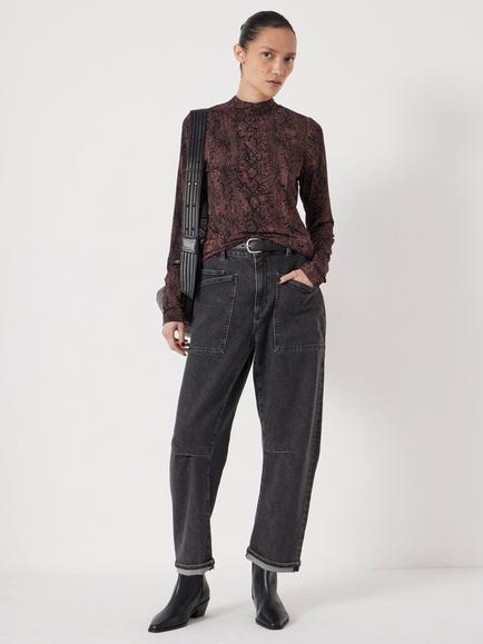 HUSH Animal Print Mock Neck Long Sleeved Top - view 2, Brown