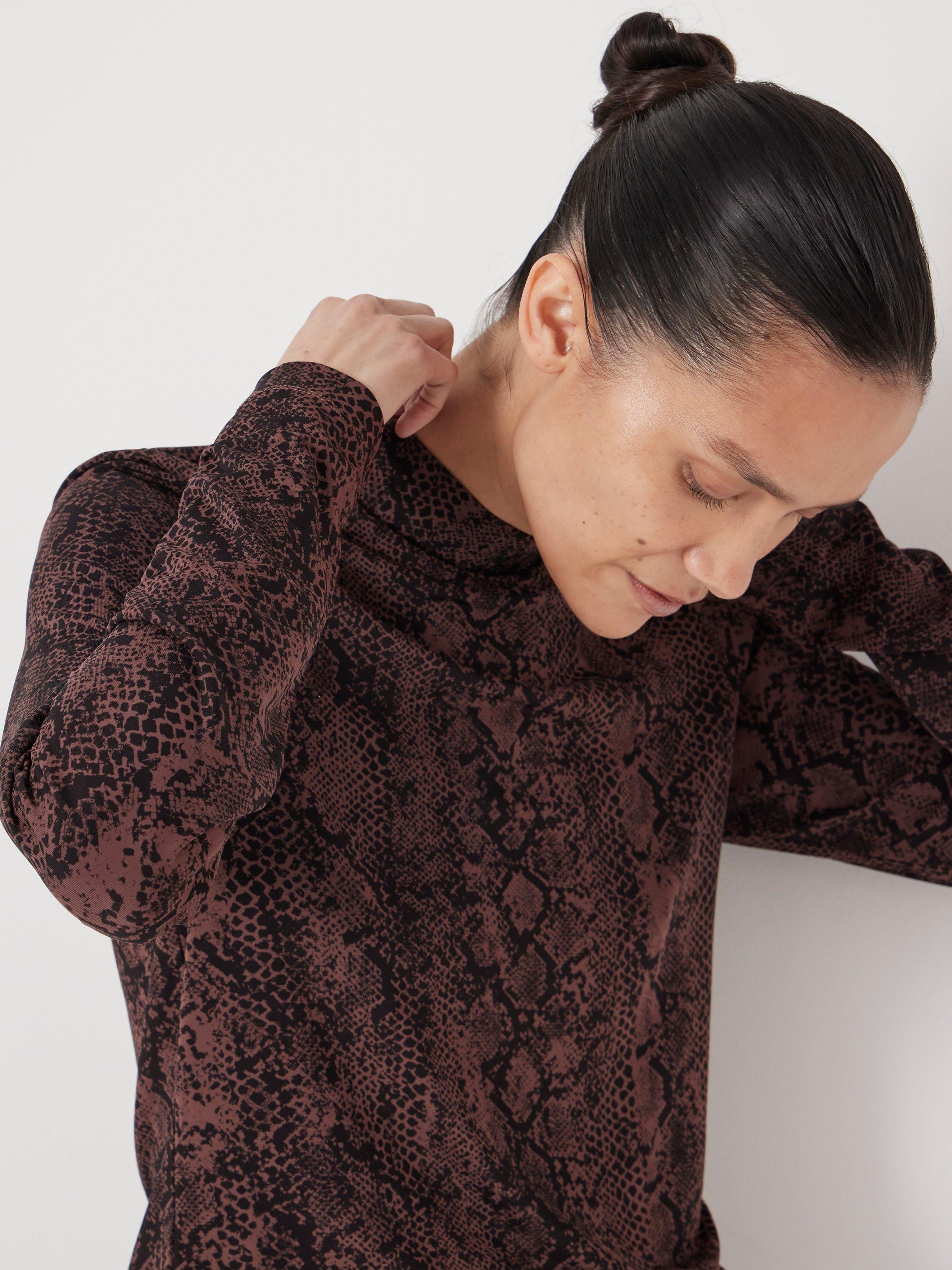 Product image 3 of 5, which shows HUSH Animal Print Mock Neck Long Sleeved Top, Brown, L-XL