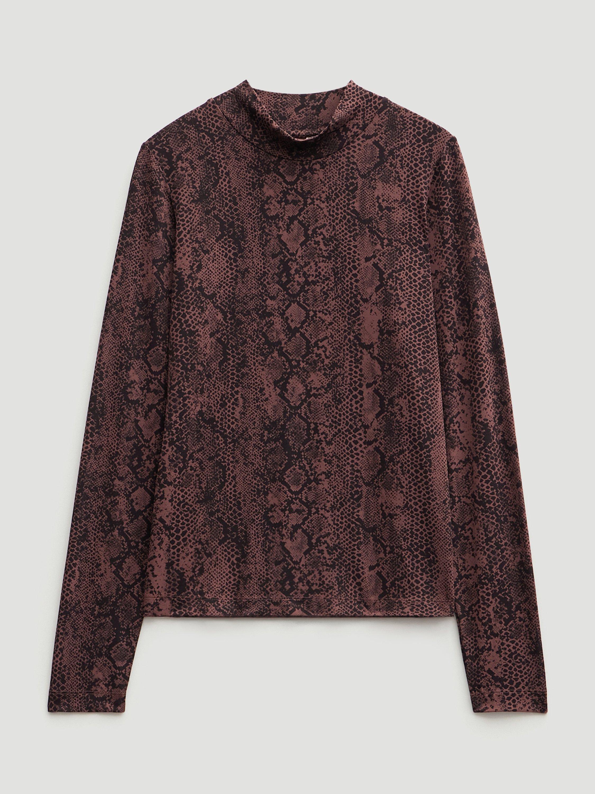 Product image 4 of 5, which shows HUSH Animal Print Mock Neck Long Sleeved Top, Brown, L-XL
