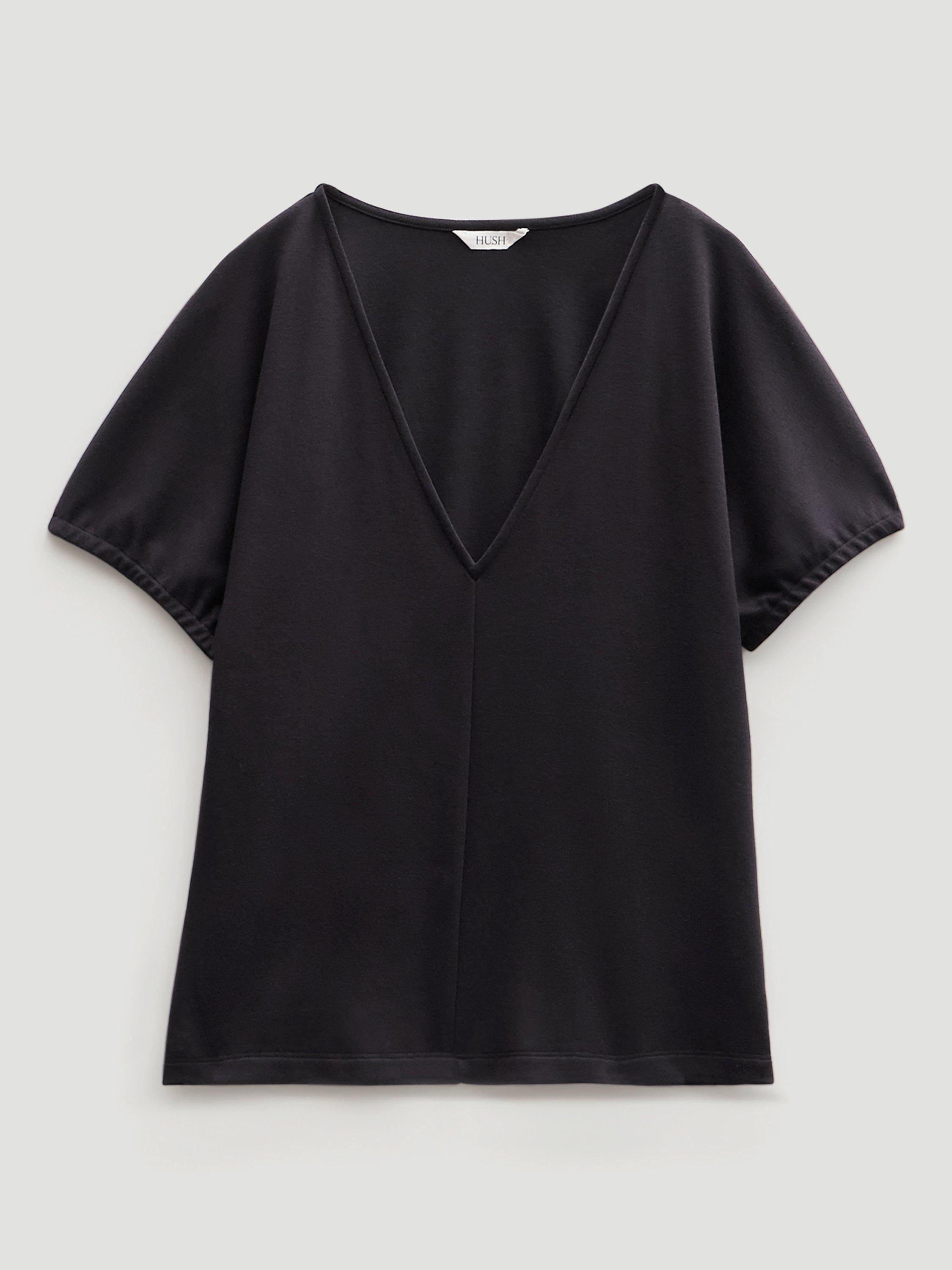 Product image 1 of 1, which shows HUSH Short Sleeve V-Neck T-Shirt, Black, XS-S