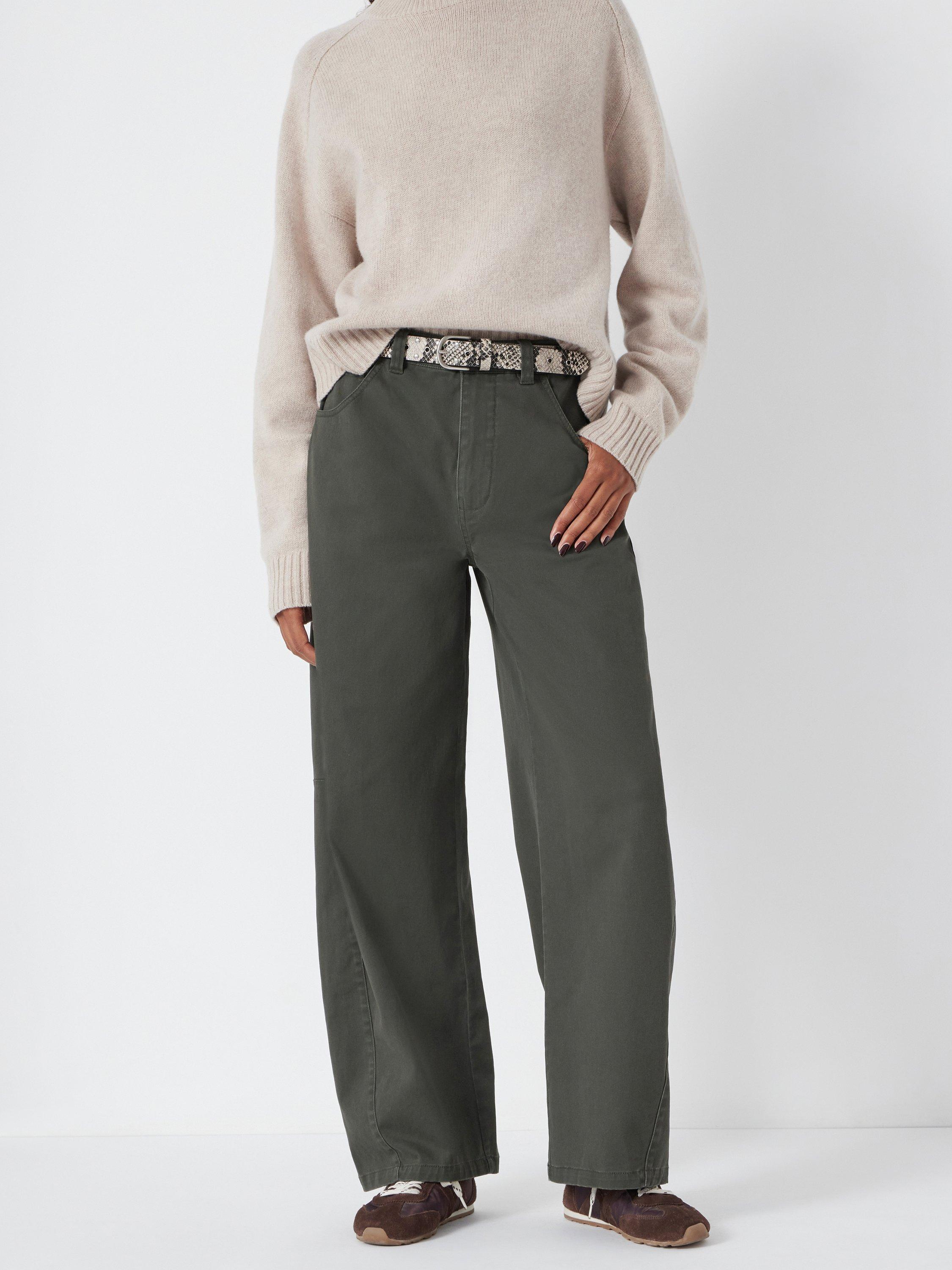 Product image 1 of 6, which shows HUSH Bree Barrel Leg Trousers, Grey Green, 10