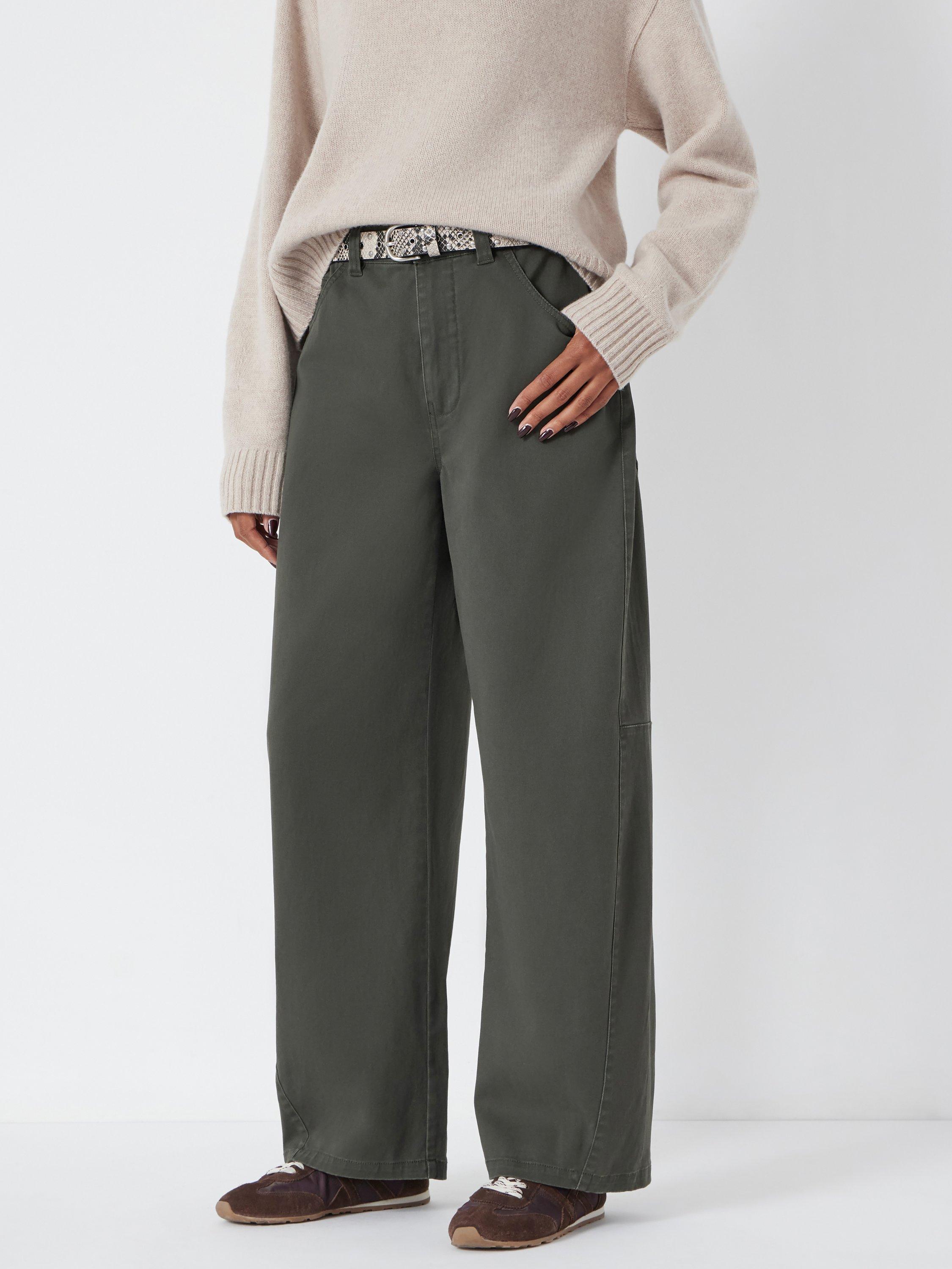 Product image 3 of 6, which shows HUSH Bree Barrel Leg Trousers, Grey Green, 10