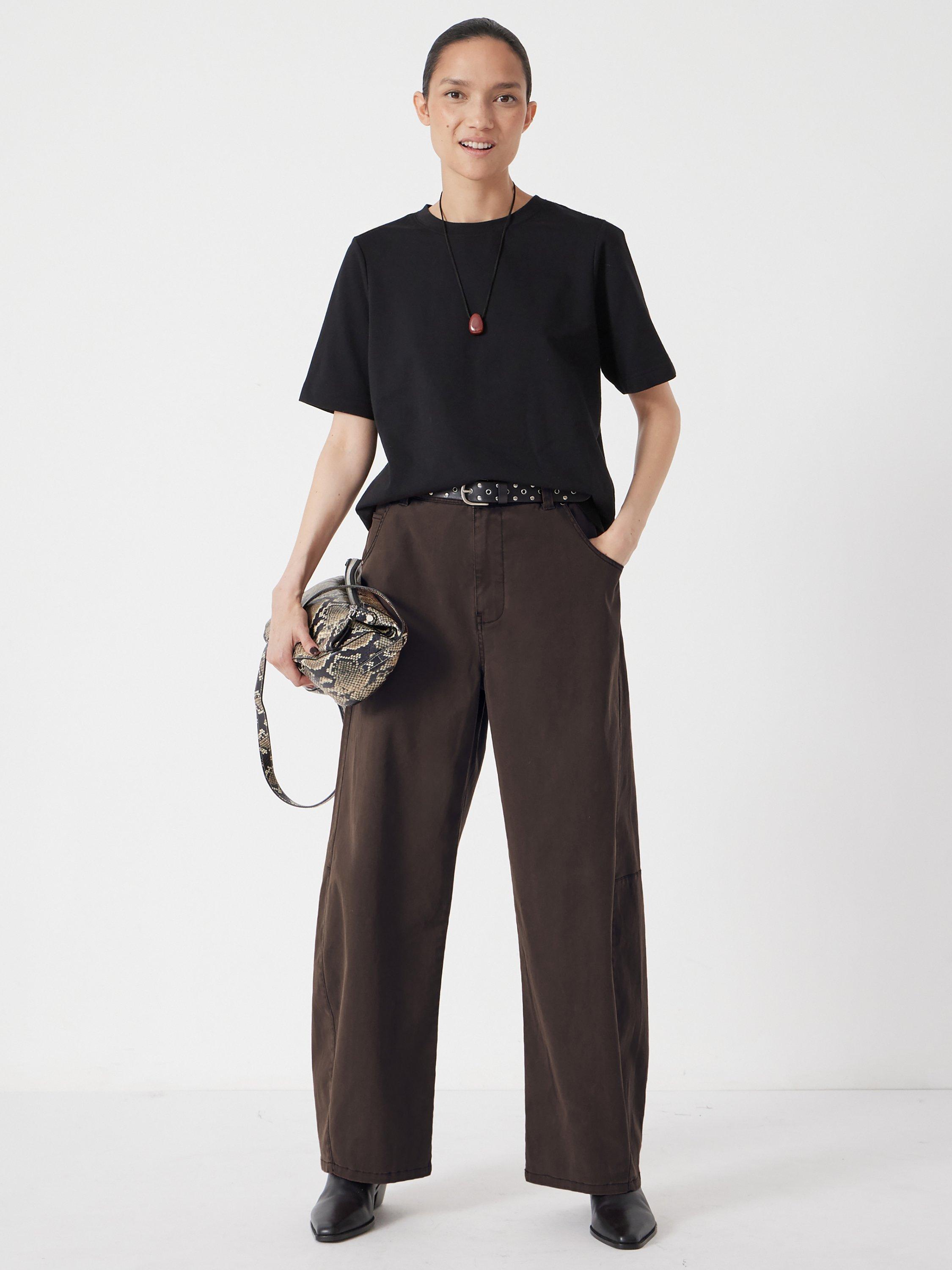 Product image 2 of 6, which shows HUSH Bree Barrel Leg Trousers, Toffee Brown, 18S